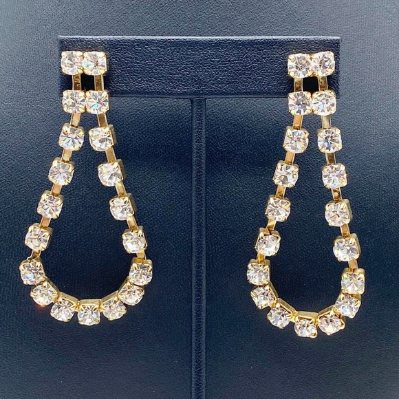 Unbranded Jewelry - Gold Tone Rhinestone Articulated Dangle Drop Earrings Glamour Bling Luxe 2.5"